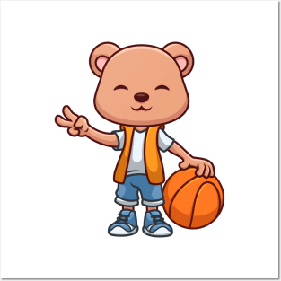 Basketball Bear Cute Cartoon Posters and Art